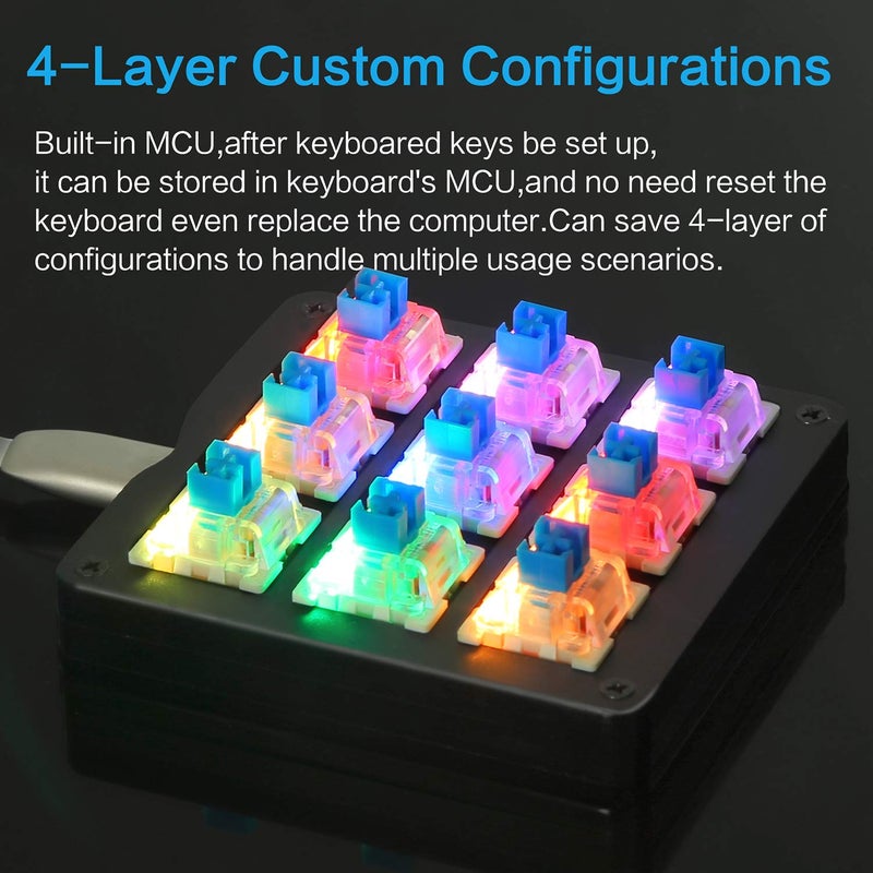 Koolertron One Handed Macro Mechanical Keyboard, RGB LED Backlit Portable Mini One-Handed Mechanical Gaming Keypad OSU! Keyboard 9 Fully Programmable Keys Blue Switches - Image 5